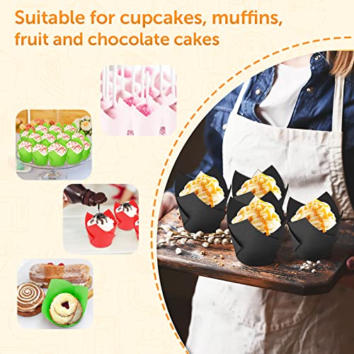 Baking Cups 100Count Cupcake Liners Standard Tulip Baking Paper Cupcake Greaseproof Muffin Liners for Wedding Birthday Christmas Party Baby Shower Anniversaries All Festivals, Black