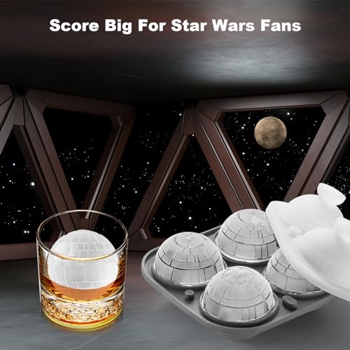 Nax Caki 3D Death Star Ice Cube Molds, Large Silicone Fun Shapes Bourbon Gifts for Men Fandom, Whiskey Ice Cube Mold for Cocktails,Brandy, Whiskey Gifts for Men Nerds & Geeks - style: Death Star Ice Mold