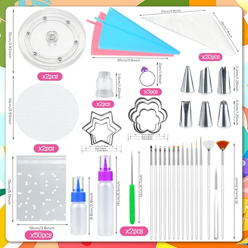 112 PCS Cookie Decorating Kit Supplies Including Acrylic Turntable Brushes Scribe Needle Bags Icing Bottle for Cookie Cupcake Cake Decoration