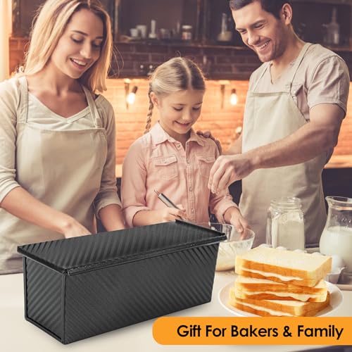 2.2lb Pullman Loaf Pan with Lid, 13inch SP-031 Bread Pan with Dough Scraper Cutter, Black Covered Loaf Pan for Sandwich Bread - color: Black, size: 13inch