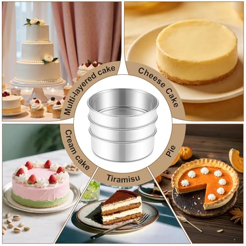 E-far 7 Inch Cake Pan Set of 3, Stainless Steel Round Baking Pans Tins - size: 7 x 2 Inch