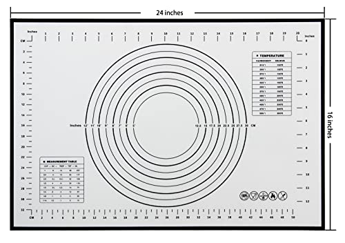Yansumi silicone pastry non stick baking mat with measurement fondant mat with three sizes for silicone baking mat, counter mat, dough rolling mat,fondant/pie crust mat (Black, 24"L x16"W) - color: Black, size: 24"L x 16"W