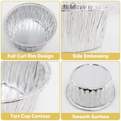 5 Oz Aluminum Foil Baking Cups 150 Pack, Disposable Ramekins Aluminum Cupcake Muffin Liners Silver Foil Baking Cups for Egg Tart, Baking, Cupcake, Pudding, Appetize - size: Silver-5OZ-150Pack