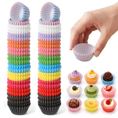 600 Pcs Mini Muffin Liners 1Inch Cupcake Liners for Baking (12 Colors)