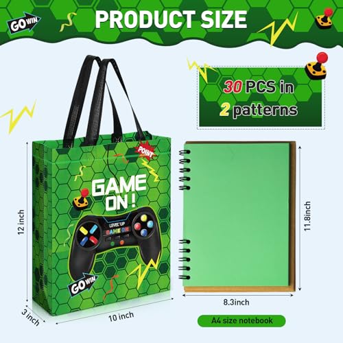 Sweetude 30 Pcs Video Game Gift Bag with Handle Game Party, Green - style: Green