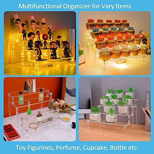 YestBuy Display Shelf Cake Stand – 4 Tier Shelf Cupcake Stand – Multifunctional and Durable Acrylic Stand – Mounting Hardware Included – Ideal for Desserts, Cosmetics, Glassware, Figurines - color: Clear（Yellow Light）, size: 4 Tier - 2 Pack