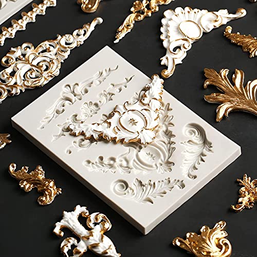 3 Pcs Baroque Style Silicone Molds, Curlicues Scroll Lace Fondant Molds, Relief Flower Mould Filigree Mold 3D Sculpted for Gummy Sugar, Cupcake Topper, Polymer Clay, Crafting Projects - color: Gray-C