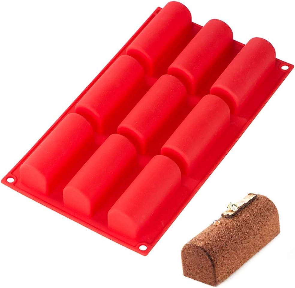 Webake Silicone Cream Canoe Pan, 9-Cavity Mini Log Cake Mold for Baking, Oblong Filled Snack Cake Mold for Mousse, Pudding and Desserts - style: Cream Canoe