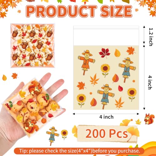 200 PCS Fall Cookie Bags, 4×4 Inch Self Sealing Fall Cellophane Treat Bags - color: Fall 200PCS