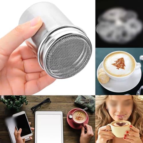Stainless Steel Powder Sugar Shaker Seasonings Spice Shaker Small Fine Mesh Shaker Kitchen Salt Shaker with Lid for Cooking Baking, Silver