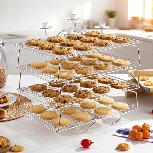 LIANYU Cooling Rack 15"x10", 4-Tier Stackable & Collapsible Cooling Racks