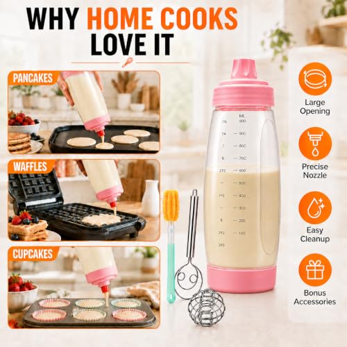 2 Pack Pancake Batter Dispenser Bottle Kit(2 Pack-Pink) - color: 2 Pack-Pink
