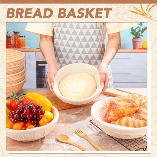Gejoy 20 Sets Bread Proofing Baskets Bulk 8.5 Inches Round Shaped Banneton Dough Proofing Bowls Kit with Cloth Liner and Plastic Scraper Sourdough Proofing Basket for Home Sourdough Bakers Supplies