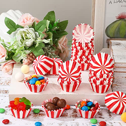 Pinkunn 600 Count Mini Cupcake Liners Bulk Red White Striped Carnival Decor