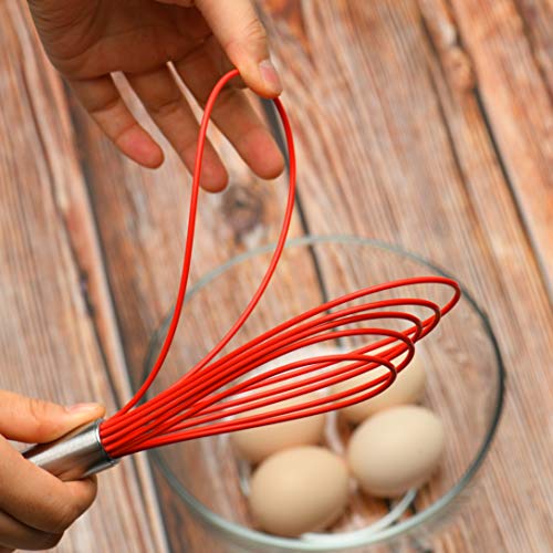 Flat Whisk Set,Stainless Steel 3 Pack 10''+11''+12'' Premium Sturdy-6 Silicone Heads Non Stick Wires Whisk for Blending Beating Stirring Kitchen Cooking Color Red by Jell-Cell - color: Red