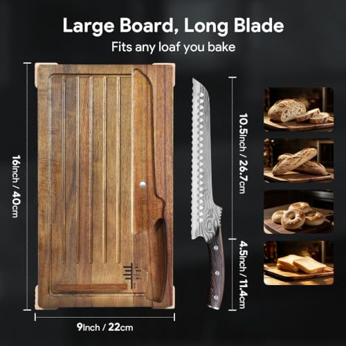 SYOKAMI Acacia Wood Bread Slicer with Bread Knife, Bread Board Bread Cutter
