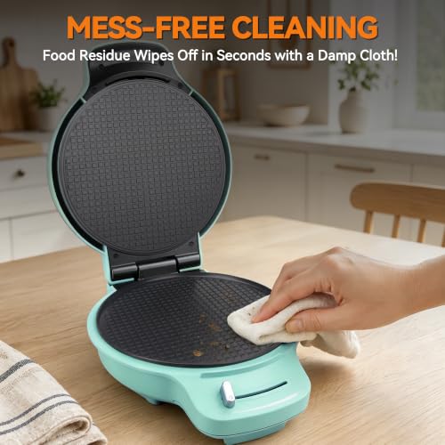 Baker's Friend Waffle Cone Maker Machine with Browning Control, 7.5” Ice Cream Cone Maker, Cone Roller & Bowl Press Included,Thin Waffle Maker Crispy, Nonstick Waffle Bowl Maker,Aqua