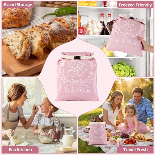 2 Pack Beeswax Bread Bags with Zipper, XL(13x17in) Sourdough Bread Storage for Homemade, Freezer Storage Bag to Keep Fresh, Cotton Beeswax Container, Baguette Bag with Liner, Kitchen Baking (Pink) - color: Pink