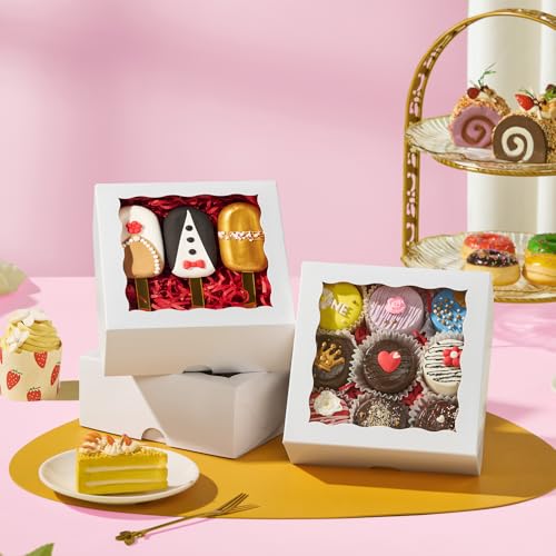 20pcs 6"x6"x2½ White Bakery Boxes with Window Cookie Boxes Small Cake Boxes Macaron Boxes Pie Boxes Truffle Chocolate Boxes - color: White