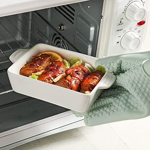 Sweejar Ceramic Baking Dish, Rectangular Small Baking Pan with Double Handles, 20 Oz for Cooking, Brownie, Kitchen, 6.5 x 4.9 x 1.8 Inches(White) - color: White, size: Rectangle 6.5 x 4.9IN