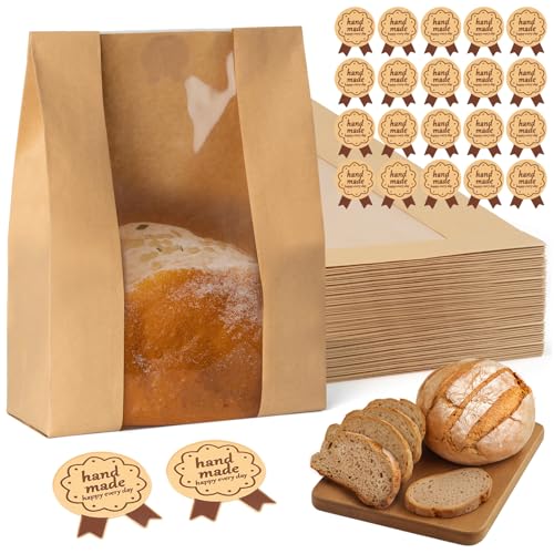 FUNFERY Sourdough Bread Bag for Home Made Bread with Cute Sticker-100 Pcs - color: Regular Sticker, size: 100 Pack