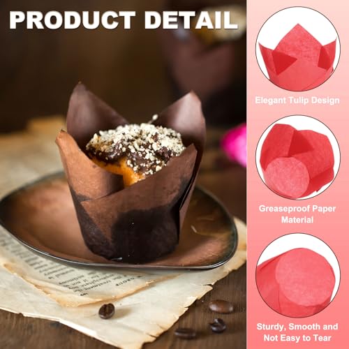 uxcell 150Pcs Tulip Baking Cups Cupcake Muffins Liners Paper Greaseproof Wrappers for Wedding Birthday Party Festivals Christmas(3.1" x 2", Red) - color: Red
