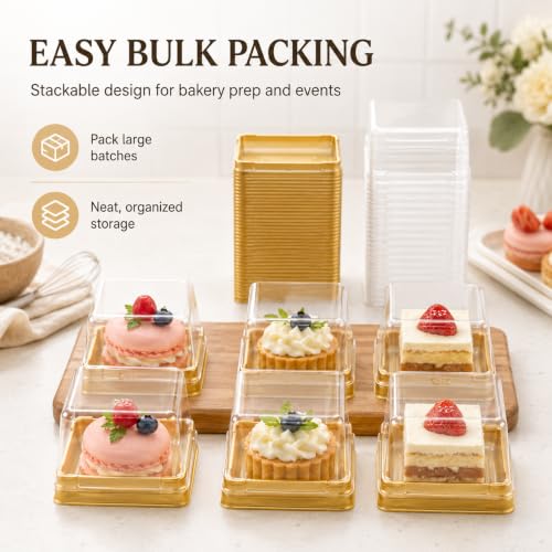DOITOOL 100 Pcs Mini Cake Containers 2.24 Inch Mooncake Packaging Boxes - color: Golden(S)