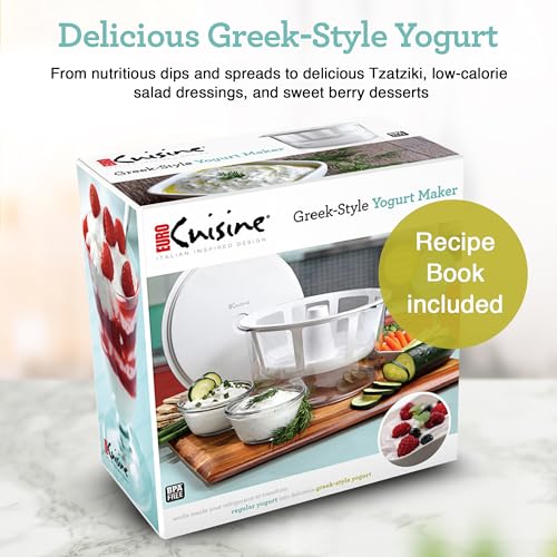 Euro Cuisine GY50 Greek Yogurt Maker with Ultra Fine Mesh Strainer Basket, BPA Free, Patented Greek Yogurt Strainer for Homemade Greek Yogurt (White) - size: 2 quarts