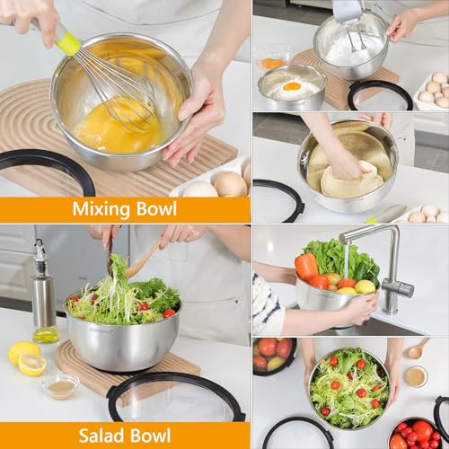 Rorence Stainless Steel Mixing Bowls with Lids Set of 3, 1.5/3/5QT