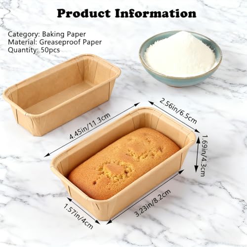 50 Pcs Mini Loaf Pan Liners Disposable Paper Baking Pans - color: Small-rectangular-50-B