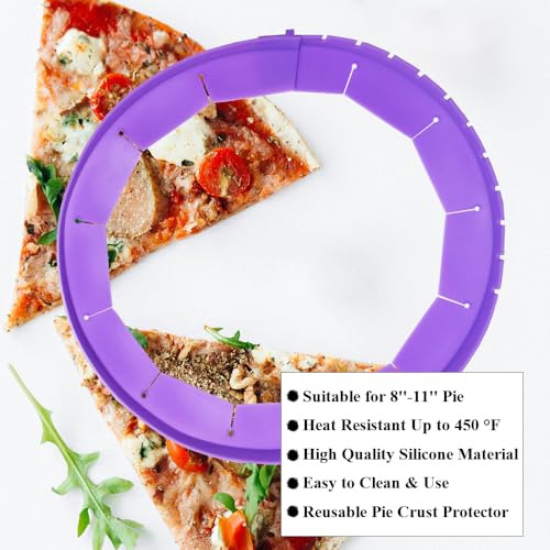 Adjustable Pie Crust Shields Baking Protectors, Silicone Cover Ring Fits 8-11.4 Inch Pies, Baking Pie Pizza Crust Shield Protector Cover for Edges (Purple-1pcs) - color: Purple-1pcs