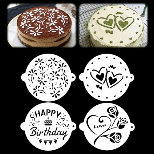 4Pcs Cake Stencils Set, Happy Birthday Stencil for Cakes Cookie Stencils