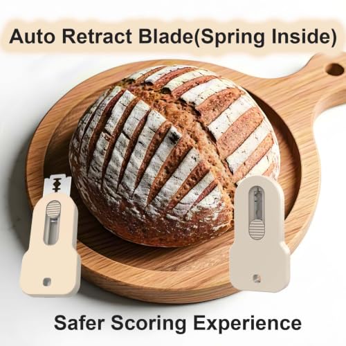 Magnetic Retractable Bread Lame Dough Scoring Tool for Sourdough Baking, Ergonomic Stainless Steel Cutter with 5 Replacement Blades, Safe Storage Solution for Kitchen