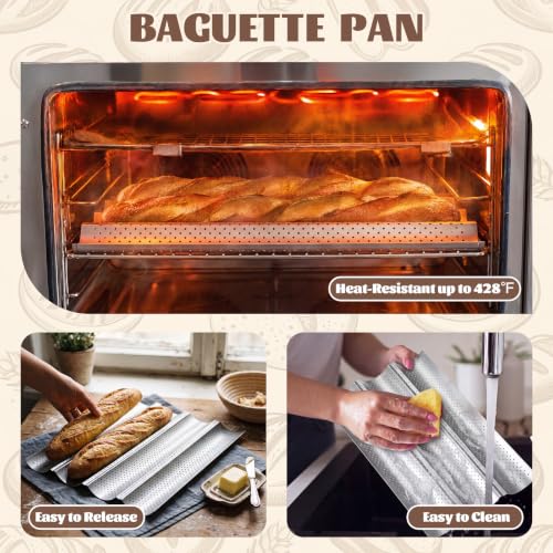 6 Pcs Nonstick French Bread Loaf Pan Linen Bags Set