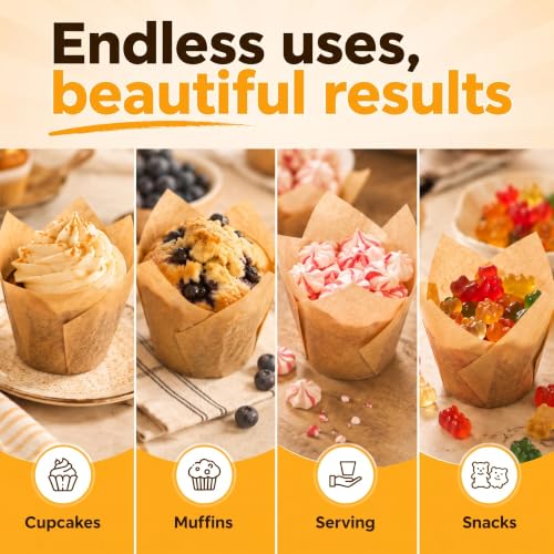 Tulip Cupcake Liners, Muffin Liners for Baking by Baker's Signature - color: 1.Natural Brown