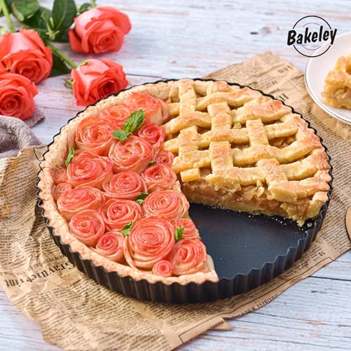 9 Inch Tart Pan With Removable Bottom Nonstick Round Quiche Bakeware Tray - size: 9" Round (Black)
