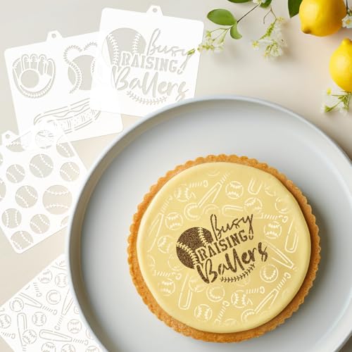 Whaline 15 Pcs Baseball Cookie Stencils Baseball Painting Stencils with Bead Chain Decorative Baking Templates for Biscuit Cake Party DIY Crafts - style: Baseball
