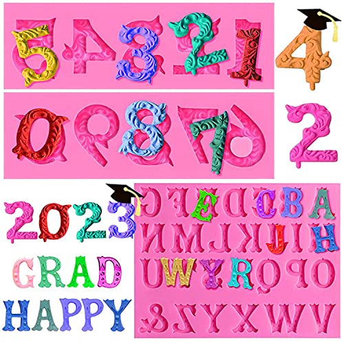 Silicone Letter Number Molds, AIMEIKI 3 Pack 3D Silicone Number 0-9 Alphabet A-Z Embossed Fondant Chocolate Baking Molds for Decorating Birthday Cake Candy Chocolate DIY Craft Projects - color: Alphabet Molds