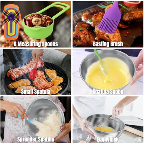 Stainless Steel Mixing Bowls Set with Lids & 3 Grater Attachments, Colorful - color: Multicolor