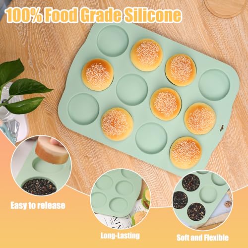 QELEG Silicone Muffin Top Pan, 3 Inch 12-Cavity, Green