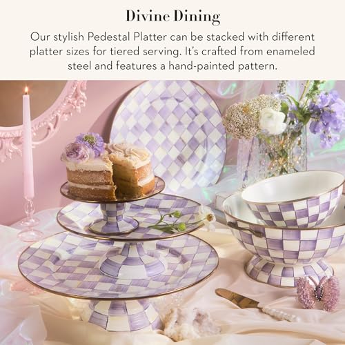 MACKENZIE-CHILDS Pedestal Platter, Large, Purple-and-White Violet Check - color: Violet Check, size: Large