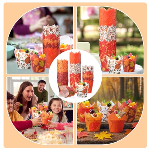 500 Counts Tulip Cupcake Liners Autumn Fall Muffin Cupcake Baking Liners - style: Leaf