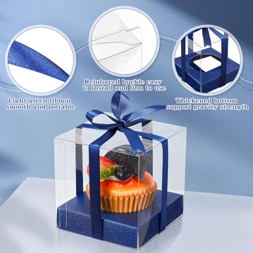 Thenshop 50 Pcs Clear Cupcake Boxes Individual 3.5 Inch, Navy Blue - color: Navy Blue