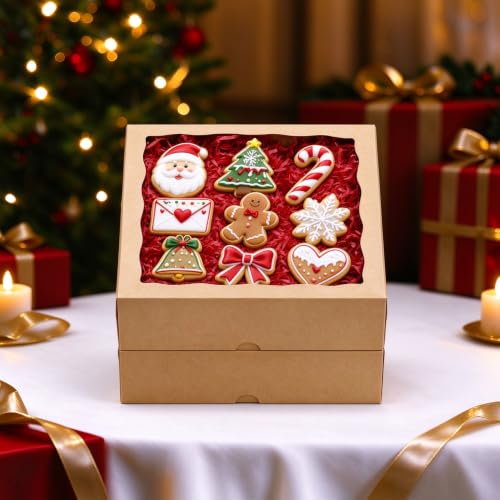 50 Pack Pie Boxes 8x8x2 Inch Bakery Boxes Cookie Box Treat Box - color: Brown