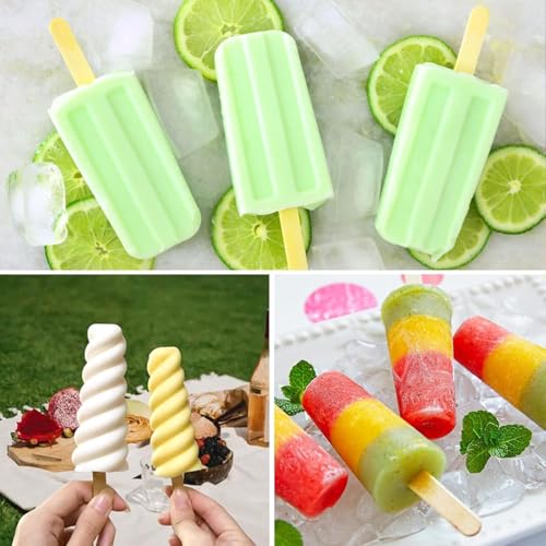9 Cavity Popsicles Molds with 50pcs Wooden Sticks BPA Free Ice Cream Mold - color: Green