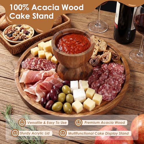 Arttown Acacia Wood Cake Stand with Lid Dessert Table Display Set of 5