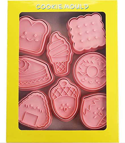 MayeBridge 8 Pieces Cute Icecream Cookie Moulds For Baking Cookie Press Donut Cookie Mould Set Kitchen Tools Plastic Cookie Stamps (Donut)