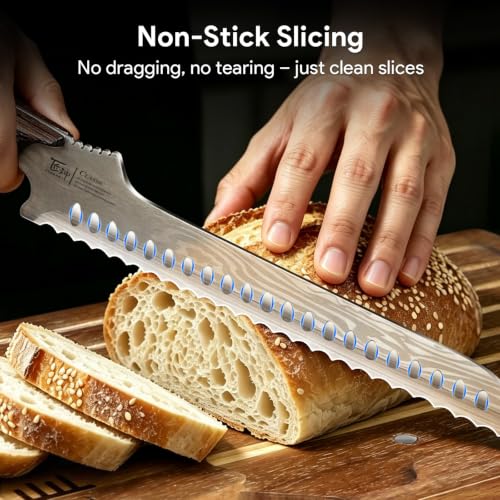SYOKAMI Acacia Wood Bread Slicer with Bread Knife, Bread Board Bread Cutter