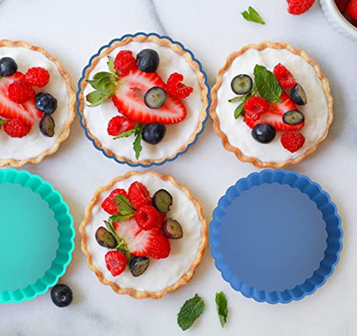 Webake 8 Pack Silicone Tart and Pie Molds, 5 Inches Silicone Round Mold Individual Small Fluted Cake Pans Mini Quiche Tart Pans for Baking - style: Tart