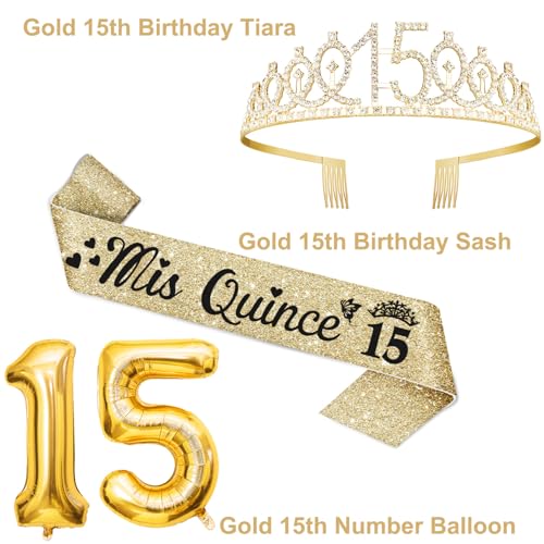YeohJoy Gold 15th Birthday Decorations for Girls - style: 15th